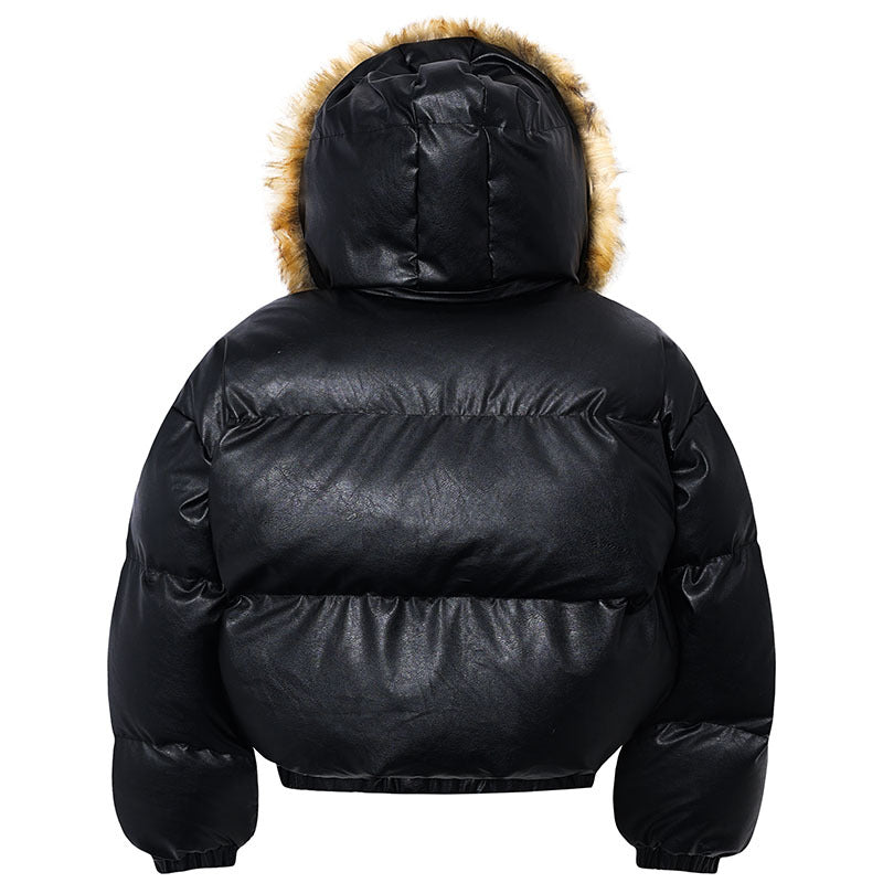 Fur Leather Puffer Jacket