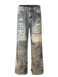 Camo Distressed Flare Denim
