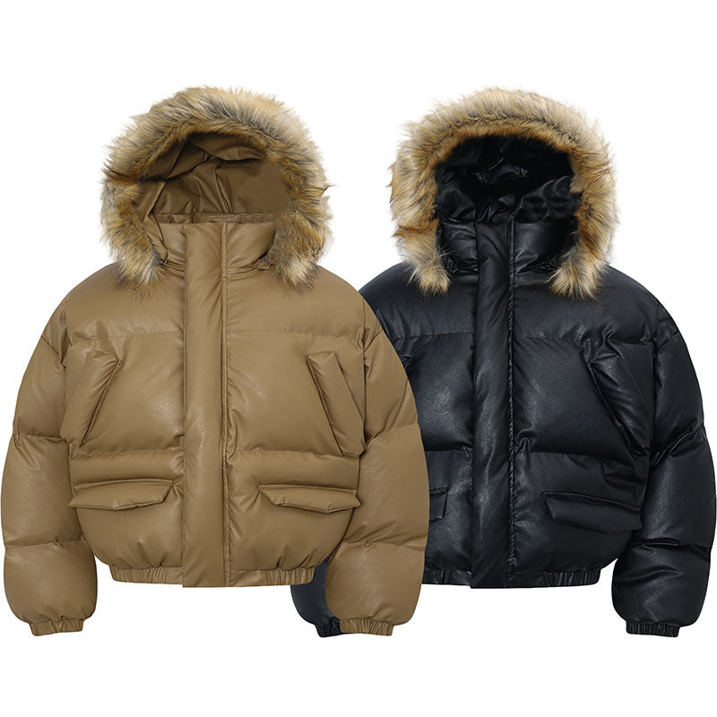 Fur Leather Puffer Jacket