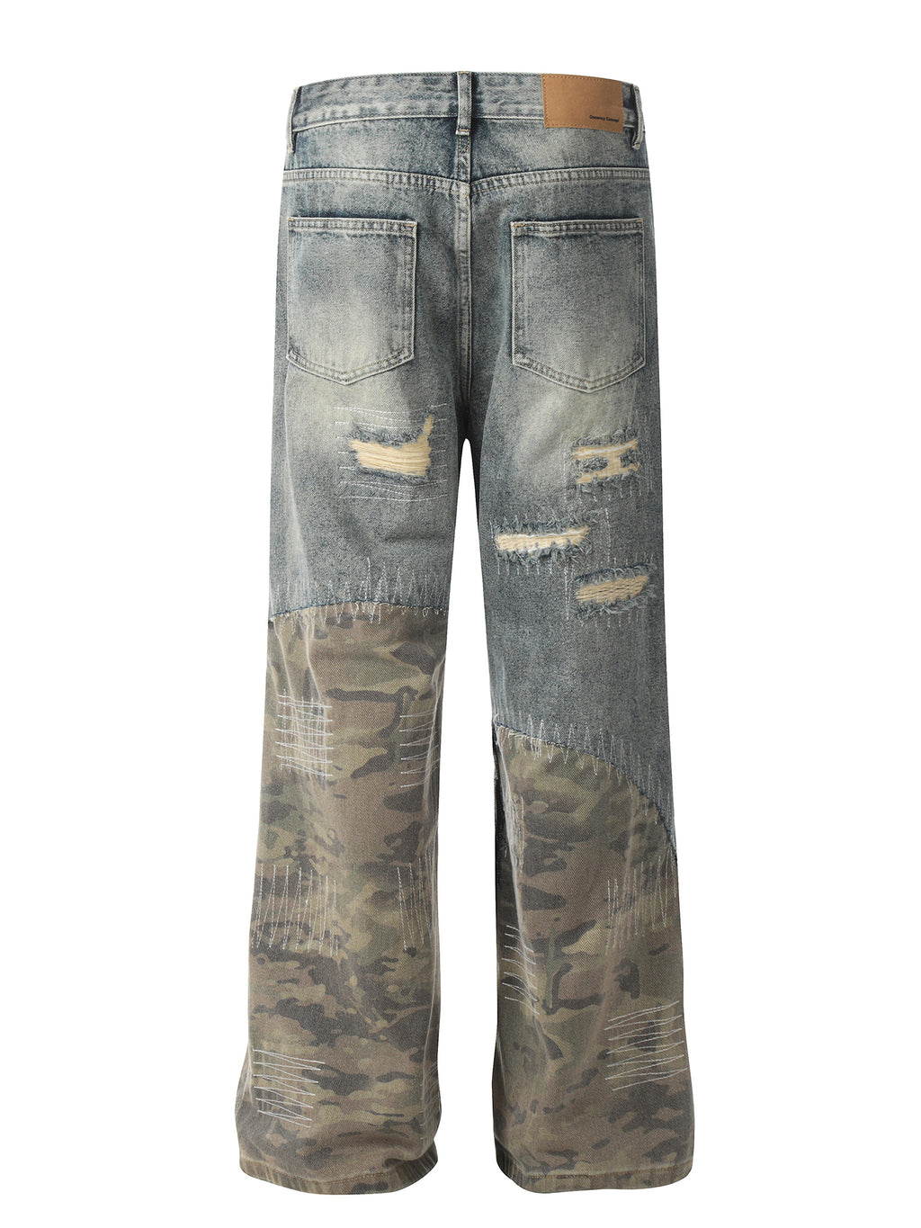 Camo Distressed Flare Denim