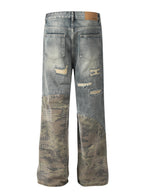 Camo Distressed Flare Denim
