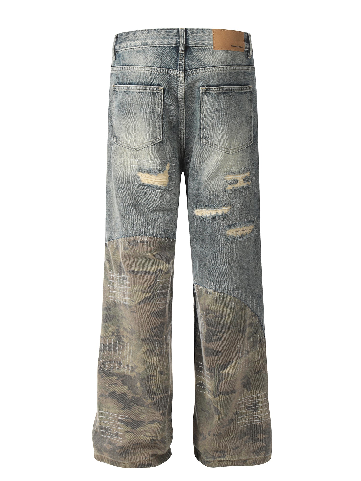 Camo Distressed Flare Denim