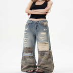 Camo Distressed Flare Denim