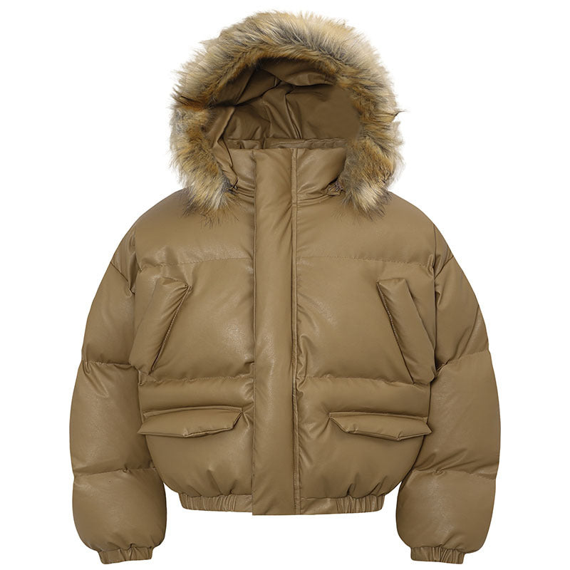 Fur Leather Puffer Jacket